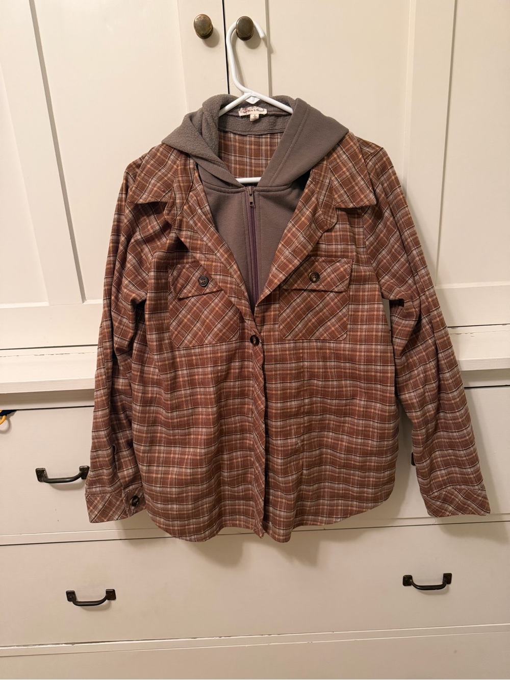 Hem & Thread Brown Plaid Layered Hooded Shacket